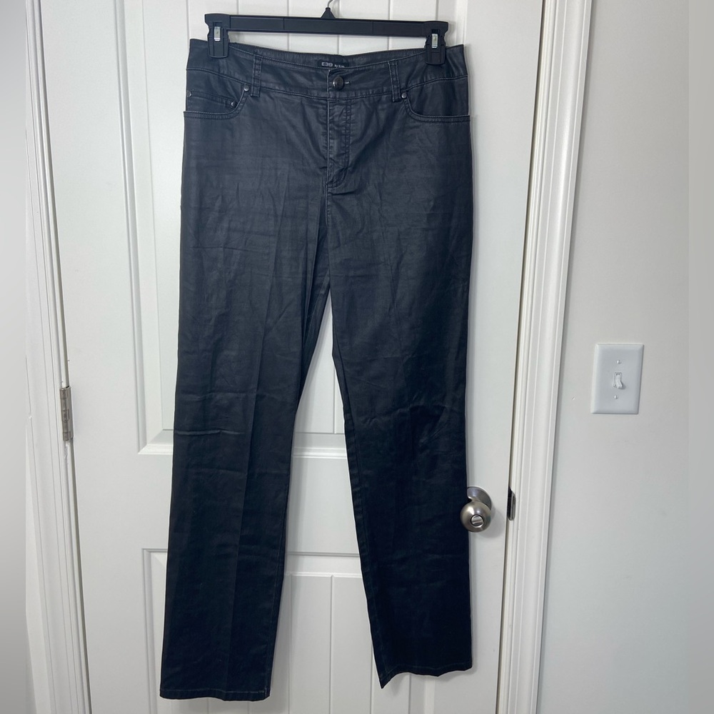 EUC E39 by Eric‎ women’s black foil slim straight jeans pants casual stretch 10